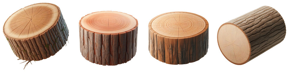 Various types and sizes of wooden logs with no background