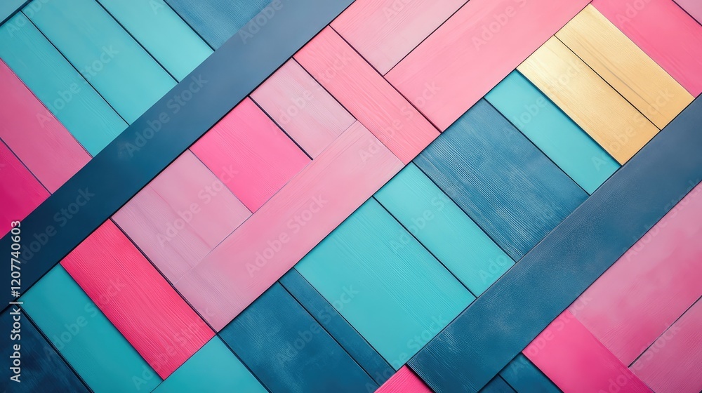 Poster colorful geometric patterns in minimalist design with rectangular lines in shades of pink teal and g