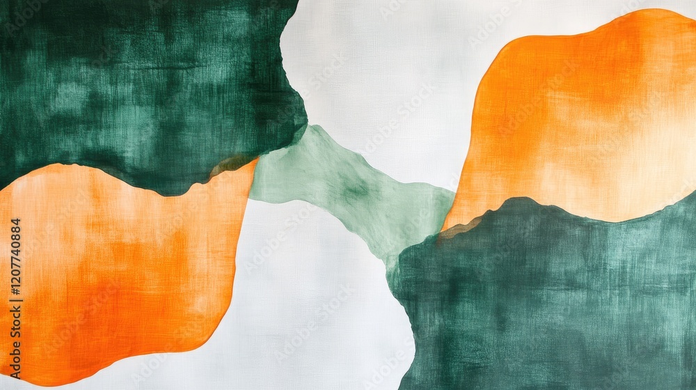 Aufkleber abstract minimalist watercolor background featuring vibrant green and orange paint blobs blending ha