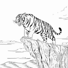 Tiger Standing In The Top Of The Mountain Vector File