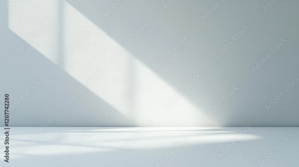 Poster minimalist abstract background showcasing a smooth white surface with natural light shadows creating