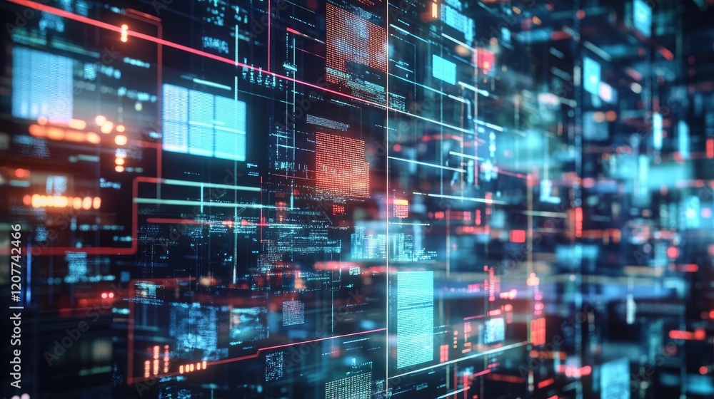 Poster futuristic digital grid with abstract data flow representation