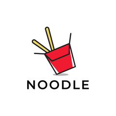 Chinese noodles in paper box and chopsticks logo design.