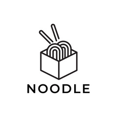 Chinese noodles in paper box and chopsticks logo design.