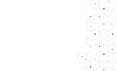 Hexagons pattern on gray background. Genetic research, molecular structure. Chemical engineering. Concept of innovation technology. Used for design healthcare, science and medicine background