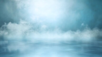 A bright sky blue background with soft rays of light and an open area for placing a product