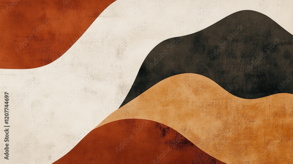 Poster earthy brown tones minimalist abstract background with wavy patterns and textured elements for moder