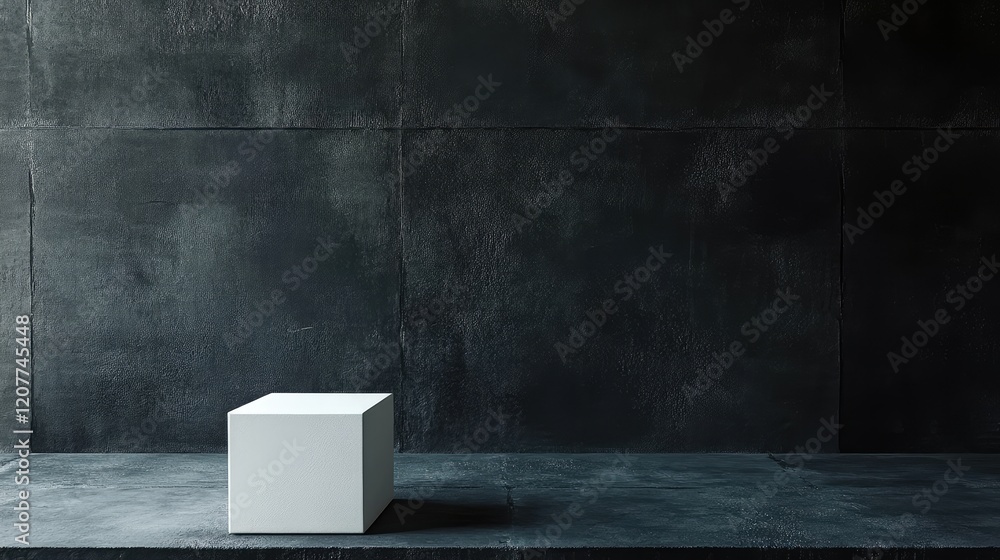 Poster minimalist white cube on texture rich dark gray background showcasing depth and subtle elegance in m