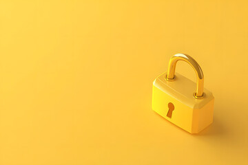 A golden padlock on a yellow background, in an isometric angle, 3D rendering, with a simple and clean design, high resolution, professional photography, studio lighting