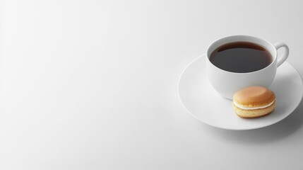 Elegant Minimalist Coffee Cup with Dessert on White Background for Modern Lifestyle and Dining Concepts