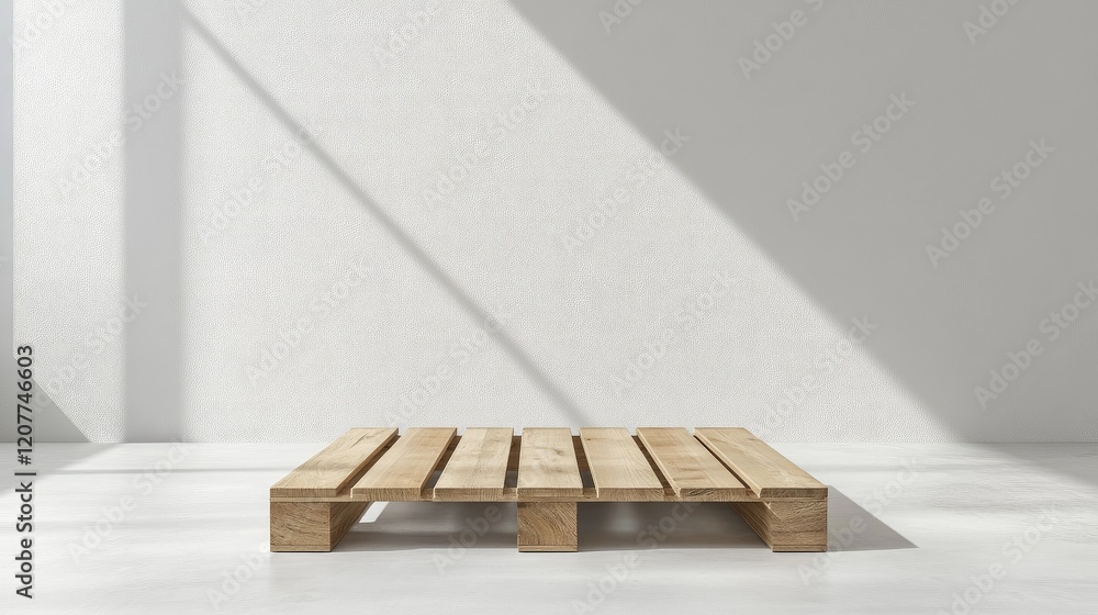 Aufkleber minimalistic wooden pallet displayed on a bright white background emphasizing shadows and natural te