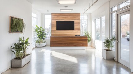 Modern Minimalist Office Reception Area with Natural Elements