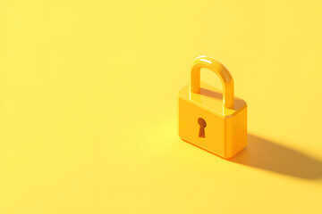 A golden padlock on a yellow background, in an isometric angle, 3D rendering, with a simple and clean design, high resolution, professional photography, studio lighting