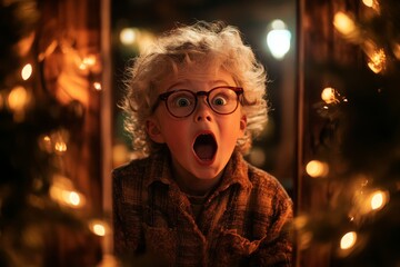 Obraz premium A mother yelling to call her children for dinner, standing at the back door of a cozy home