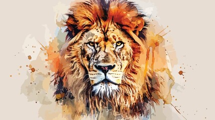 Realistic Hand Drawn Lion Portrait in Watercolor Style
