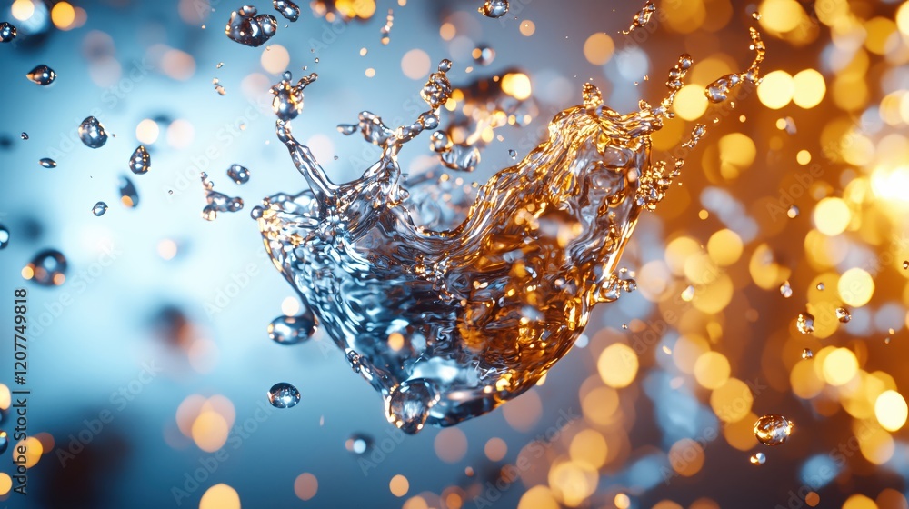 Poster Water splash with bokeh background creating a dynamic and vibrant abstract visual effect