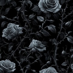 Seamless Pattern - Dark Roses and Thorns Seamless Pattern
