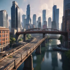 Obraz premium Cityscape graffiti patterns with skyscrapers and bridges, street art, seamless design, spray paint
