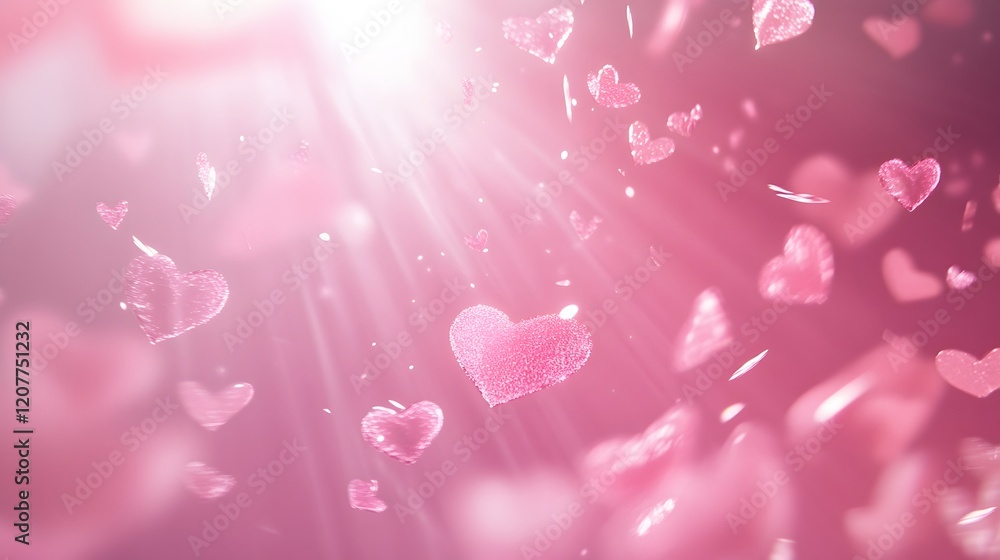 Poster a gentle pink background with floating hearts and ample space to display a product in the center