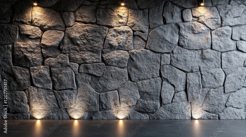 Poster textured gray stone wall illuminated by spotlight creating a dramatic background suitable for design