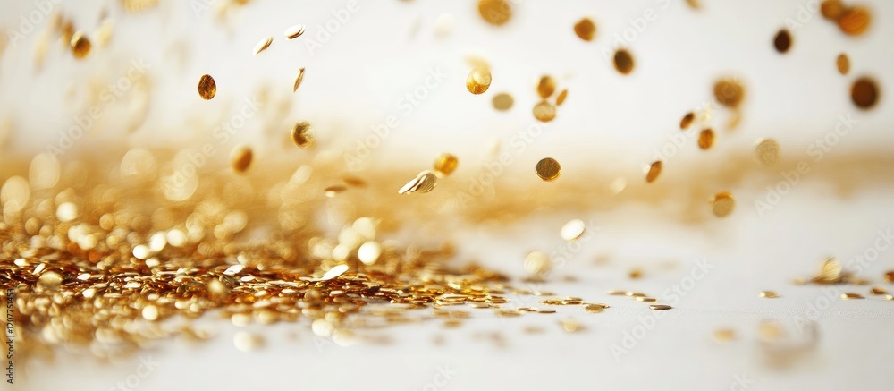 Aufkleber gleaming gold sparkles on soft white surface ideal for celebrations with generous empty space for cu