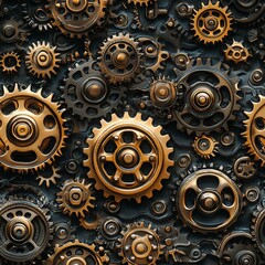 Seamless Pattern - Intricate gears in bronze and black.