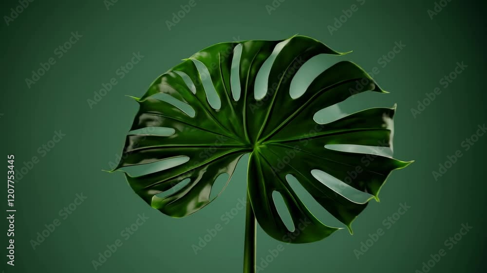 Poster Delicate green leaf showcasing intricate patterns against a smooth backdrop in a simple yet captivating display