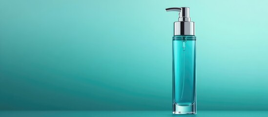 Elegant Minimalist Moisturizing Gel Cream Bottle with Silver Pump on Soft Aqua Background with Copy Space for Skincare Branding and Advertising