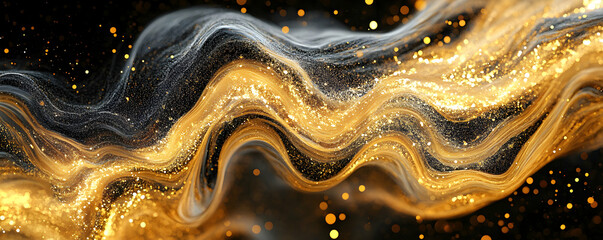 Golden and Black Abstract Glitter Wave Background Image
