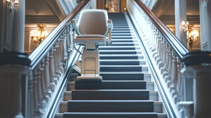 Stairlift on Elegant Grand Staircase: Accessibility and Luxury