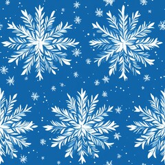 Seamless Pattern - Winter wonderland: Elegant snowflakes on blue background.