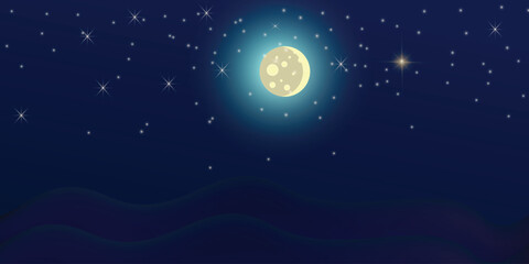 Fototapeta premium Beautiful night sky with full moon and stars , vector art illustration