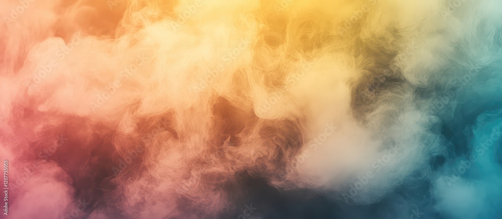 Poster vibrant multicolored smoke wisps in soft pastel hues creating an ethereal backdrop with expansive co