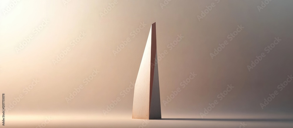 Poster elegant minimalist sculpture of truth tower in soft beige and cream hues on subtle abstract backgrou