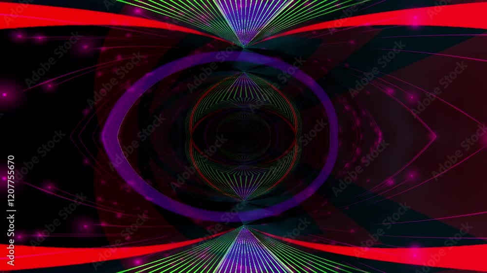 Poster Dynamic abstract concentric circles and colorful lines, creating a futuristic and hypnotic aesthetic.