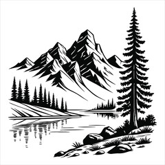Scenic Lake and Forest Illustration Vector with Clipart Design
