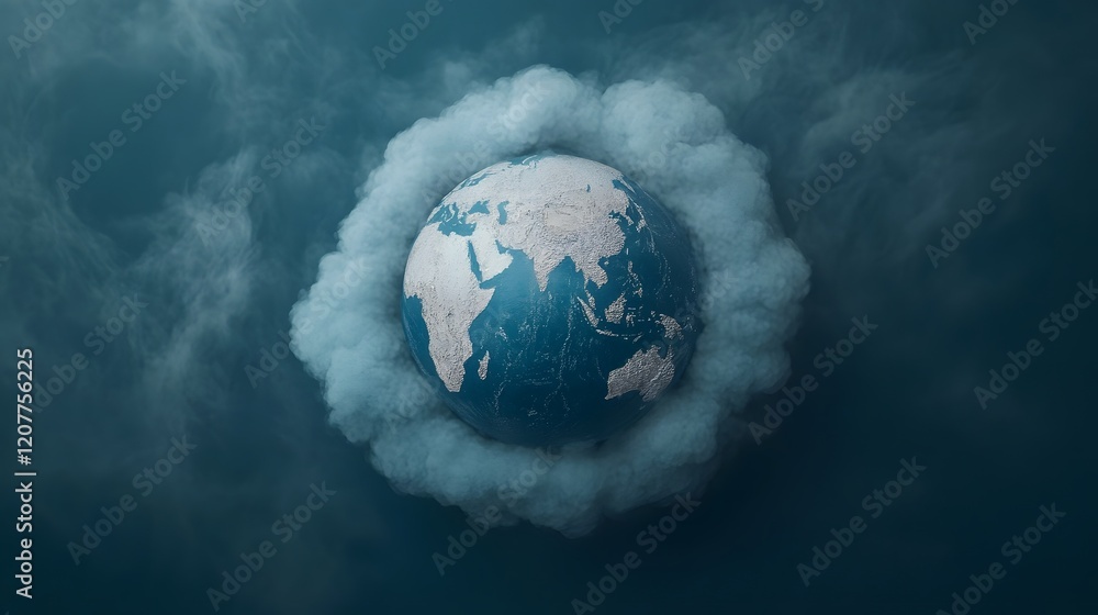 Poster conceptual 3d of globe surrounded by clean and polluted air layers