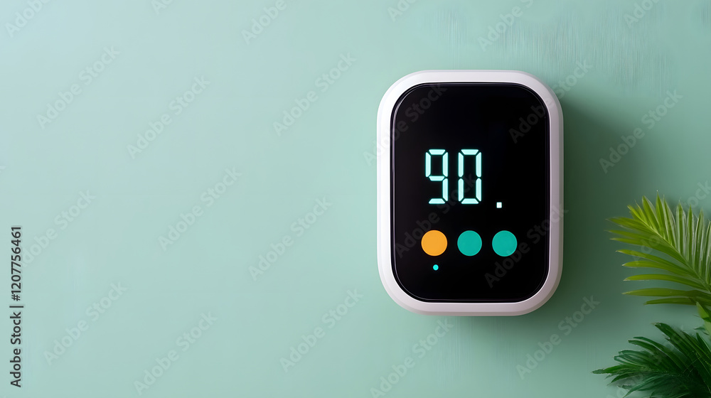 Aufkleber close-up of digital air monitor displaying data on neutral background