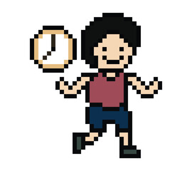 Cute pixel cartoon exercise run 8bit character man run running jog cardio lifestyle decoration life style 8 bit male boy jog marathon exercise png game 8 bit vector.