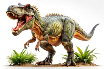 Fototapeta premium Giganotosaurus Hunting - White Background, Copy Space