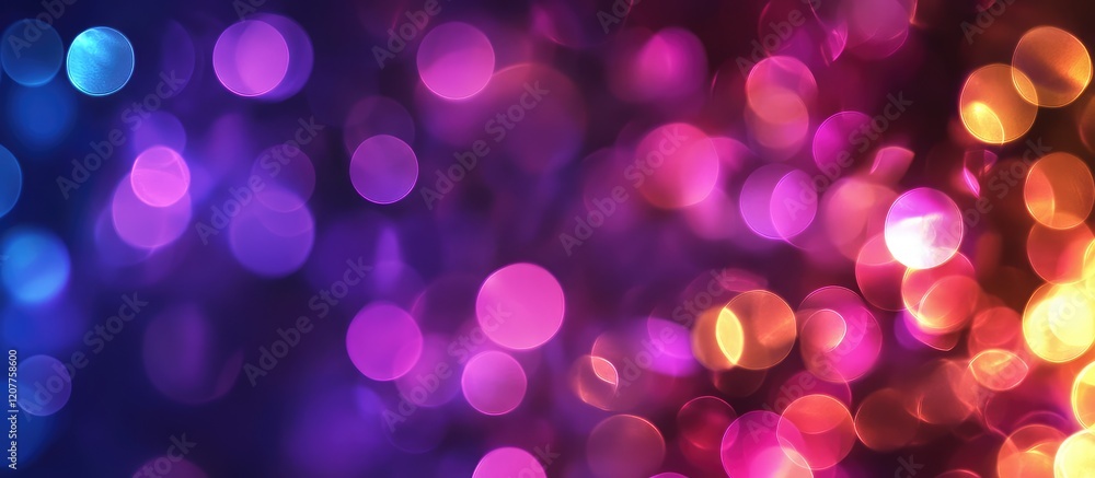 Poster vibrant multicolored christmas lights on a deep purple background with bokeh effect creating space f