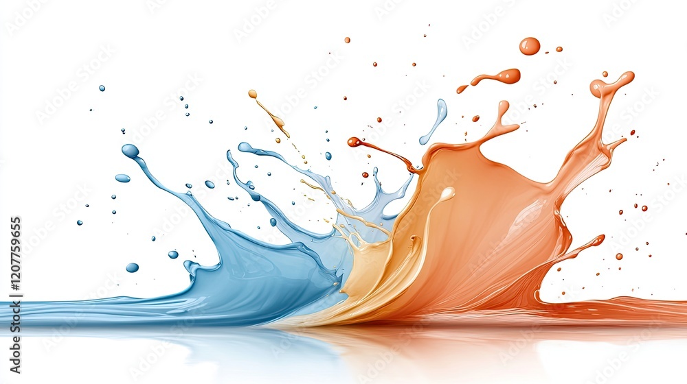 Poster vibrant splashes of paint burst in a dynamic display, showcasing an explosion of colors on a clean w