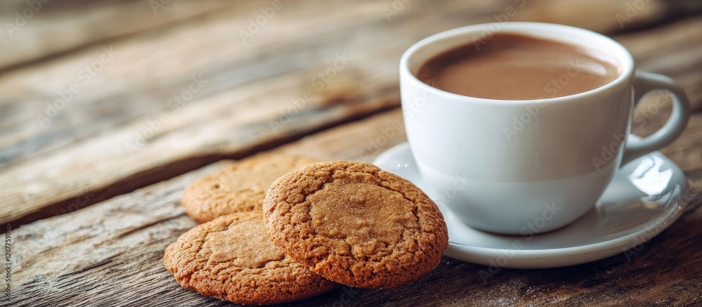 Poster warm gingerbread cookies and rich hot chocolate on rustic wooden surface with inviting empty space f