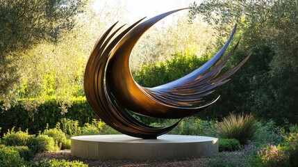 Contemporary Iron Sculpture in Natural Setting Showcasing Artistic Elegance and Modern Design