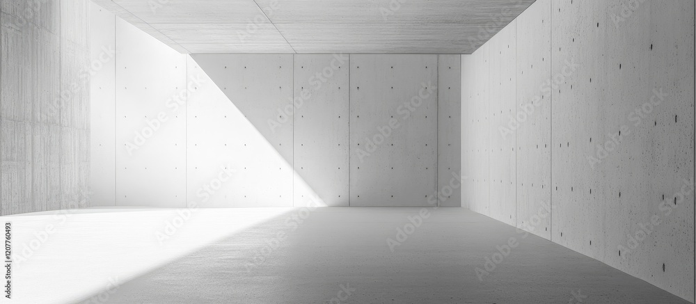 Poster minimalist modern white concrete interior space with soft natural light creating textured shadows on