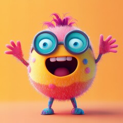 Fototapeta premium Colorful Furry Character With Glasses and Cheerful Expression