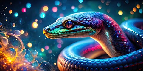 Fototapeta premium Glowing Digital Snake Abstract Food Photography on Blue
