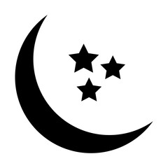 Crescent moon icon. Crescent design with stars. Boho moon illustration. Vector isolated on white background.