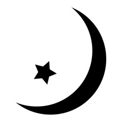 Crescent moon icon. Crescent design with stars. Boho moon illustration. Vector isolated on white background.