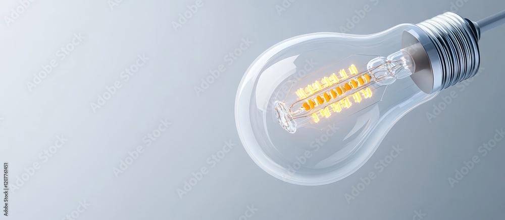 Poster glass bulb with heat resistor technology close-up on soft gray background with empty space for text 
